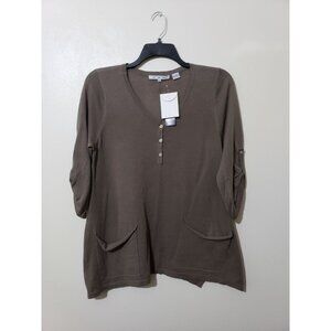 Eight Eight Eight brown, 100% cotton, tabbed sleeve, Henley top, size M
